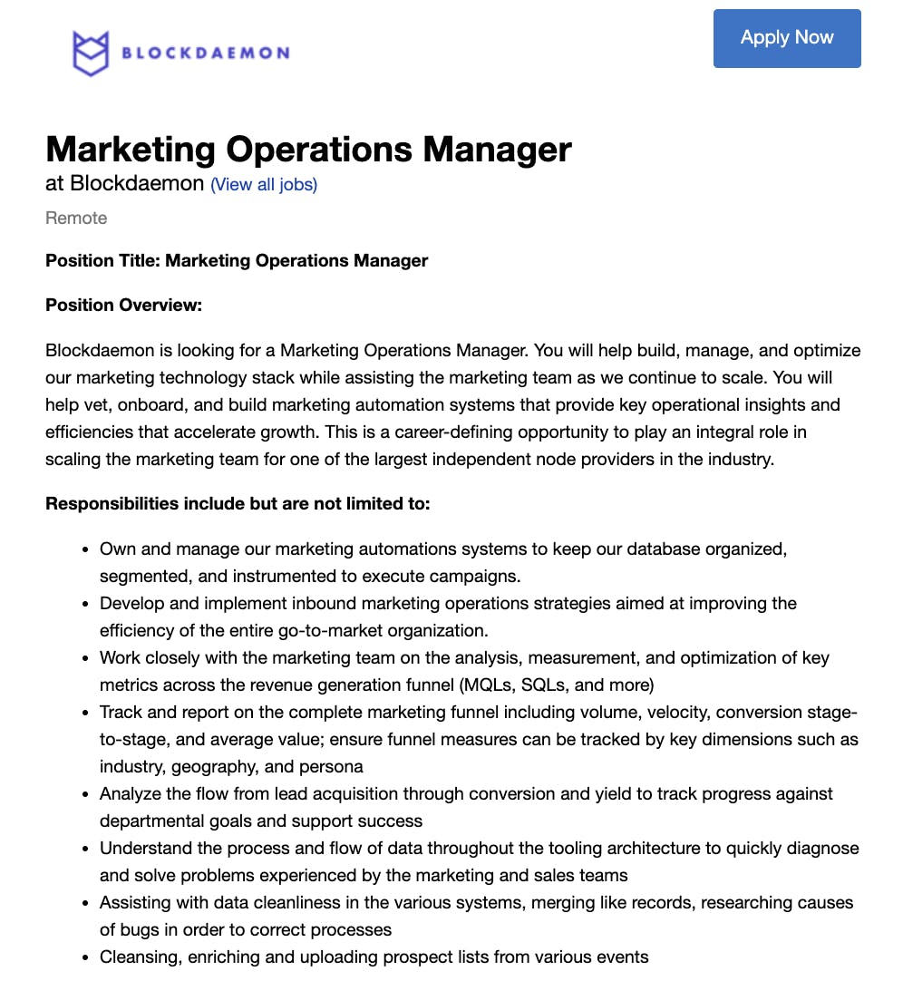 Marketing Job Description